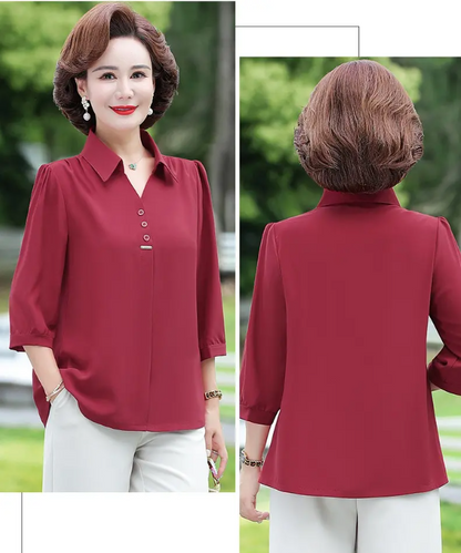 2024 New Temperament Solid Color Lapel Chiffon Shirt